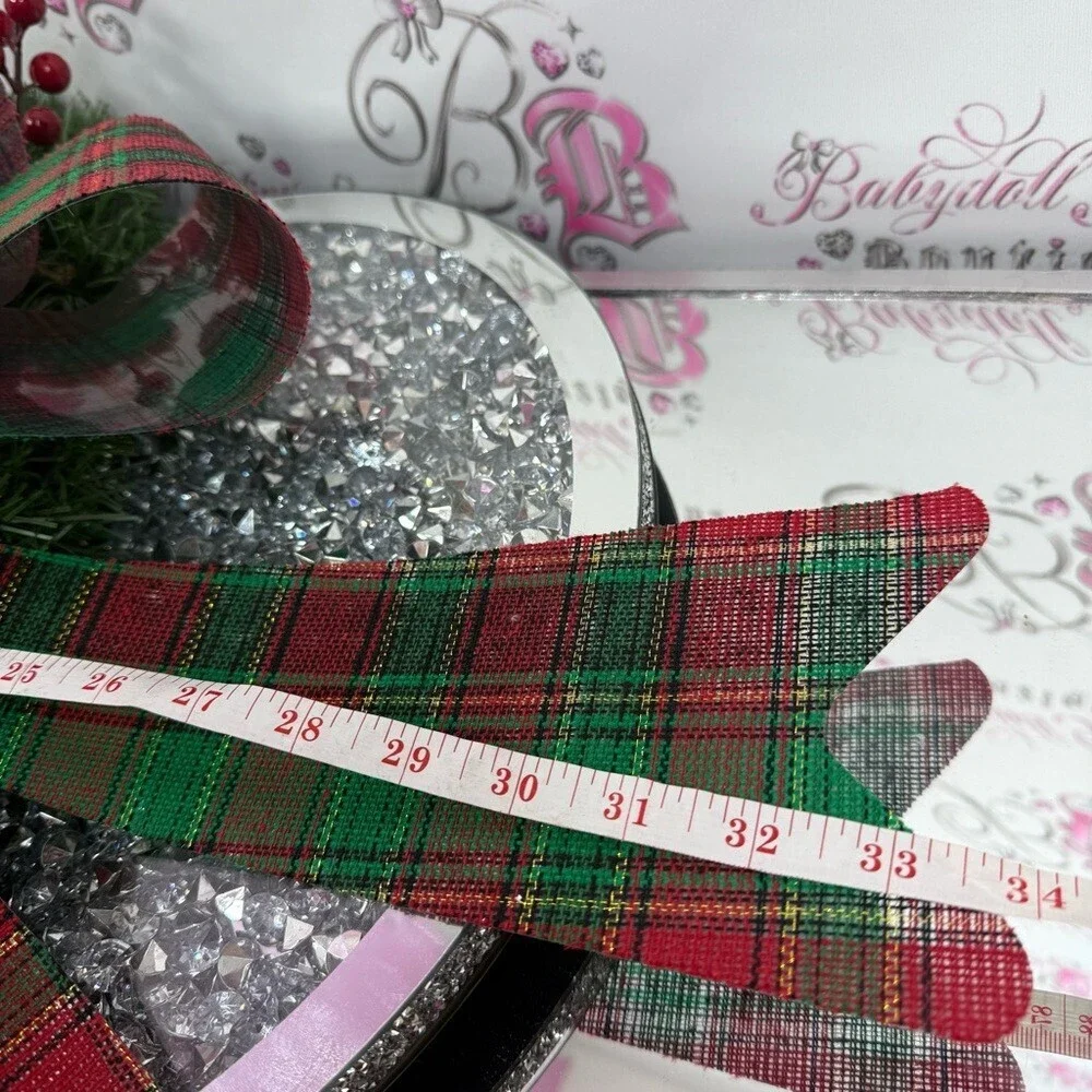 Wreath light up Festive Holiday Wreath acorns Red and Green Plaid Bow lights